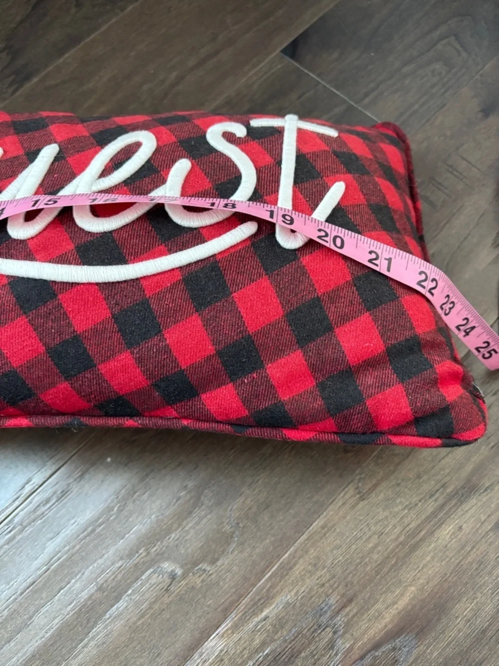 Merry Christmas Embroidered script,MERRY print, buffalo plaid trim,rectangle